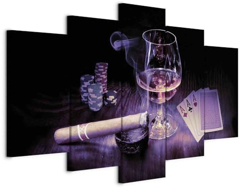 B&D XXL - Leinwandbild Alkohol Zigarre Poker, Schlafzimmer, Wohnzimmer | Hochwertige Leinwand, sofort aufhängbar, ideal fürs Wohn- oder Schlafzimmer, wasserfest und lichtecht, langlebig, stilvoll