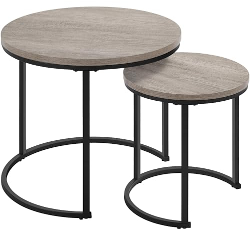 Yaheetech Couchtisch 2er Set Beistelltisch Runder Satztisch Metallgestell Kaffeetisch Wohnzimmertisch Modernes Design Sofatisch Kleiner Tisch, Grau