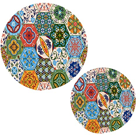 Küchen-Topflappen-Set, 2 Stück, marokkanische Fliesen, Mosaik, Baumwollfaden, Untersetzer, Set, stilvolle Untersetzer für heiße Gerichte, Töpfe, Schüssel, Kaffee, heiße Topflappen, portugiesische