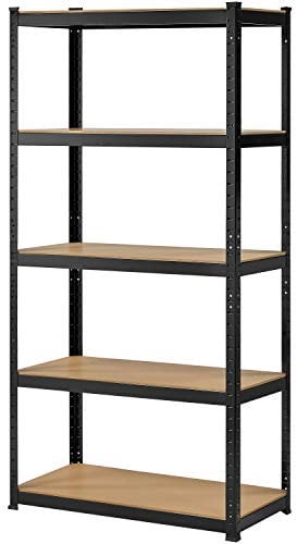 Yaheetech Étagère à 5 Niveaux Étagère Metallique Garage 180 x 90 x 45 cm Capacité de Charge 1325kg avec Planches MDF et Cadre Organisateur sans Vis pour Entrepôt Grenier Buanderie Magasin Noir
