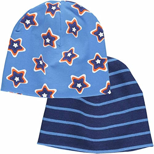 Fred's World by Green Cotton Jungen Star 2-pack Beanie Hat, Happy blue/Deep blue/Energy blue/Mandarin, 6 Jahre EU
