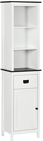 kleankin Tall Bathroom Cabinet, Freestanding Tallboy Storage Unit with Drawer and Adjustable Shelf for Living Room, White