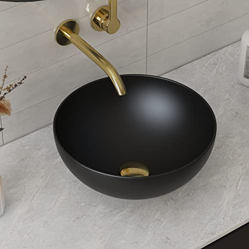 Deervalley DV-1V0025 Lavabo Ronde Symétrie 33x33cm Noir Mat Salle de Bain Vasque Lavabo Céramique Au-dessus du Comptoir DV-1V0025