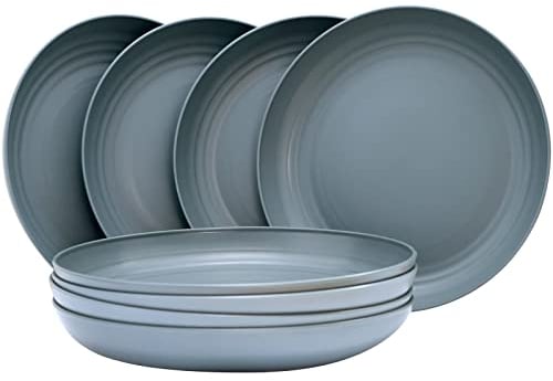 Kazaigou 8 Pack Plastic Plates 24.8cm/9.8 Inch Dinner Plates, Lighweight & Unbreakable Dishes, Plastic Dishes Dinnerware Sets, Resuable Microwave & Dishwasher Safe, BPA Free for Kids and Adult