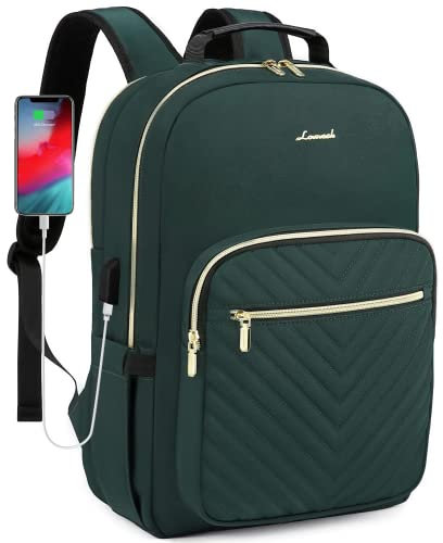 LOVEVOOK Laptop Backpack for Women 17 Inch, Womens Backpacks for Work Business Travel School College With USB Port, Lightweight Back Pack Computer Rucksack-Deepgreen