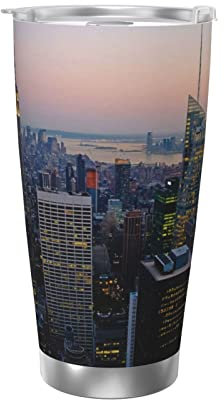 Allocs New York City Reisebecher, isoliert, Edelstahl, Kaffeetasse, Autobecher mit Deckel, 590 ml