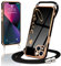 Micoden Handykette für iPhone 13 Necklace Hülle mit Band,Handyhülle für Kordel zum Umhängen,Kameraschutz Herz Love Design Galvanik Silikon Case Bumper Stoßfeste Schutzhülle,Liebe Schwarz