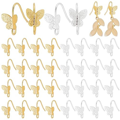 PH PandaHall Ganci per Orecchini In Oro 32PCS, Ganci per Orecchini A Farfalla In Ottone con Componenti di Risultati per Orecchini Ad Anello Verticale per Gioielli Fai-Da-Te, D'Oro e D'Argento