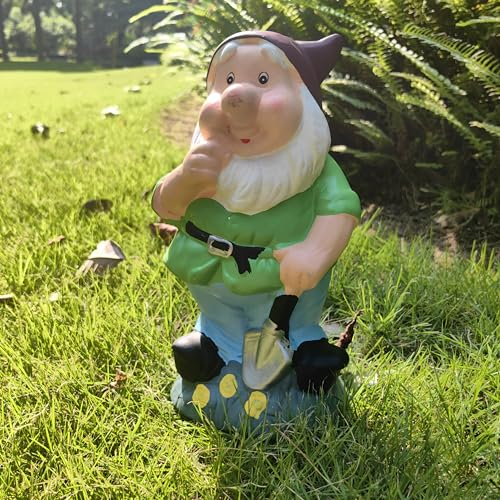 AQUAINNO Gartenzwerg mit Schaufel, lustiger Gartenzwerg, handbemalter Gartentrol, wetterfester Keramik-Rasenzwerg, Zwerge, Dekoration für Hof, Outdoor, Zwerg, 23,9 cm hoch
