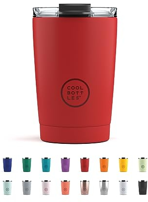Cool Bottles - Tumbler - Bicchiere Termico in Acciaio Inossidabile - 330 ml - Vivid Red - Tazza da Caffè - Coperchio Ermetico - Bevande Fredde 10 ore e Calde 5 ore - Finitura Antimacchia
