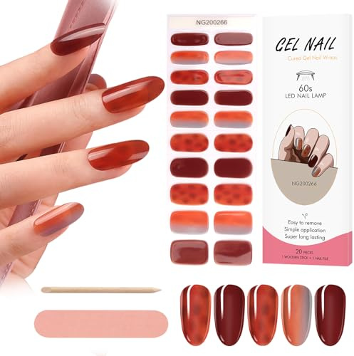 Kalolary 20PCS Gel Polish Strips, Full Wraps Self-Adhesive Gel Nail Wrap Stickers with Nail File and Stick