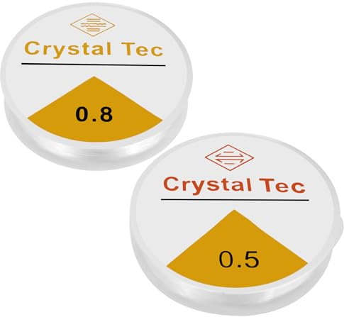 RAFIYU Gummiband für Armbänder, 2 Spule Transparente schmuckfaden,0.5 mm und 0.8 mm Unsichtbare Nylonschnur,Elastisches Band für Perlenschnur Zum Auffädeln von Perlen, DIY Basteln Schmuckherstellung.