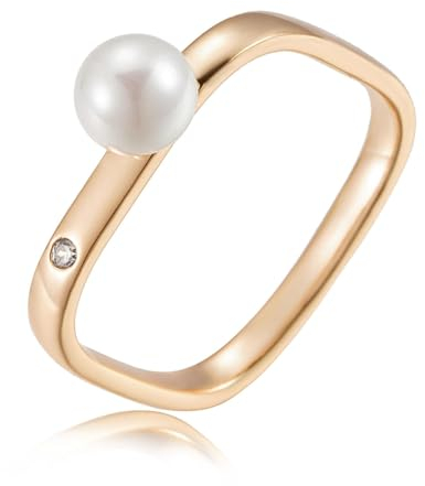 FUSHENGTER Ringe Ring Damen Finger Frauen Herren Geschenk Einfacher Quadratischer Perlenring Für Damen,Luxuriös,10 Roségold