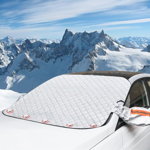 Frontscheibenabdeckung Scheibenabdeckung Auto Winter Ultra-Dick Windschutzscheibenabdeckung mit 2 Spiegelabdeckungen, Faltbare, Eisschutzfolien für Auto Schnee, Frost, Sonne