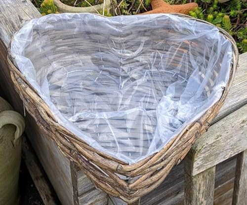 NEU !! Pflanzkorb in Herzform Breite ca. 31 cm und ca. 10 cm hoch aus Rattan - Naturprodukt, kein Plastik !! Handarbeit Schale Weidenkorb Pflanzgefäß Blumentopf Natur Deko Garten Grab Trauer Liebe