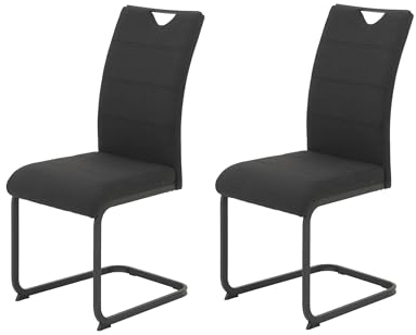 Hela Tische, 2er Set Esszimmerstuhl Mars, Bezug Webstoff, Vierkant Metallgestell Schwarz, ergonomischer Rücken, 120kg belastbar