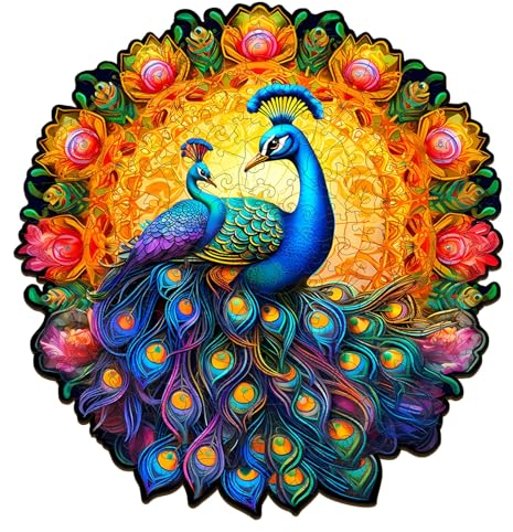 Blumuze Holzpuzzle Erwachsene 200 Stück, Pfau Holz Puzzle, Holzpuzzle Einzigartige Tierform Puzzleteile, Puzzle aus Tierteilen, Puzzle Holz Erwachsene mit Geschenkbox aus Holz M-27.5 * 29cm