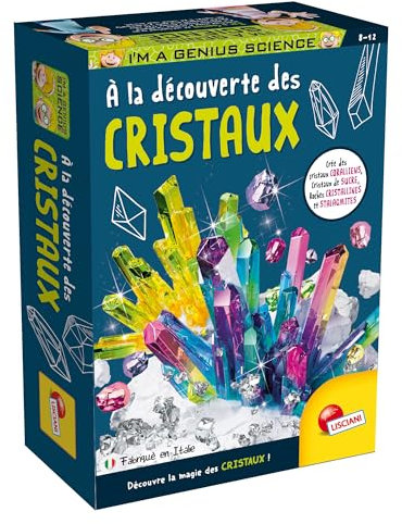 Lisciani - I'M A GENIUS - Descubrimiento de cristales para niños a partir de 8 años - Kit de experiencias científicas - Creación de cristales de azúcar coloridos - Magia de cristalización - Fabricado