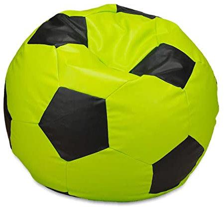 EGATO Sitzkissen Fußball 100cm Durchmesser Entspannender Sitzpouffe in Ballform mit EPS-Perlenfüllung Hellgrün-schwarz