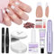 SAVILAND Gel Nail Tips Kit: 30 Days Wear Nails Press Ons Brown Medium Coffin French Tip Press On Nails 256 Pcs Strong Nail Glue for Press Ons U V Light Electric Nail File Nail Art Tools for Beginners