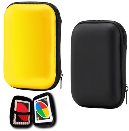 KAZGVN Playing Card Case, 2 PCS Playing Card Box, Soft Cloth Waterproof and Scratch-resistant, Practical Playing Cards Case Entertainment Board Game Cards for Outdoor Games or Camping (Black+Yellow)