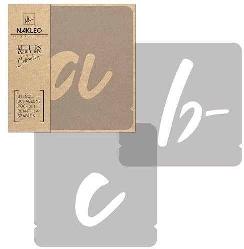 NAKLEO Alphabet Painting Stencils Set 42 Pcs, 5 cm Letters & Numbers Handwriting Small Font, Reusable Plastic Drawing Templates for Crafts, DIY Wall Floor Wood