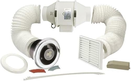 AirTech-UK Bathroom Extractor Fan Kit with LED Light, 2 Speed - 100mm / 4 - Powerful and Whisper Quiet - Flow Max Elite