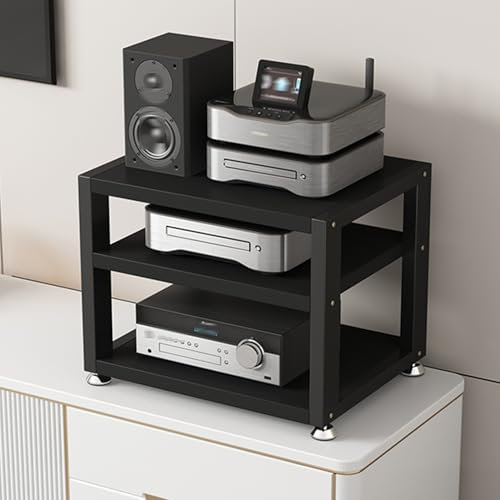 Mobile hifi,Supporto Multimediale AV,Mensola Rack,Mobile Giradischi e Porta Vinili,Mobili per hi fi,Mobiletto Rack Audio a 3/4 Livelli in Legno,per Amplificatore/Stampante/Sky box/Xbox One/Turno(Black
