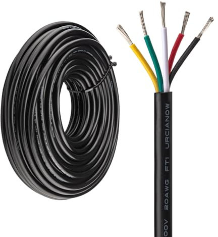 Urcianow Fil électrique 20Mètres 20AWG 5 Conducteurs 0,5mm² UL2464 Câble 5 fils en cuivre étamé 20Gauge spiralé rallonge basse tension 20M noir sous gaine PVC