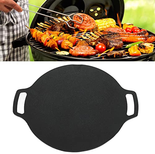 lvifloae BBQ Griddle with Handle, Korean Grill Pan with Non Stick 6 Layer Coating for Gas Cooker Round Double Handle BBQ Griddle Compatible for Induction Gas Stove for Outdoor Camp (25cm)