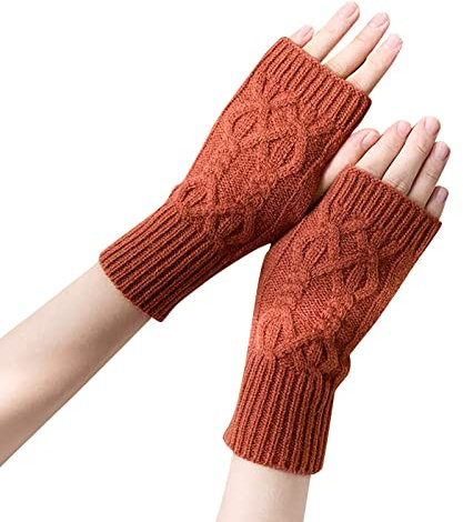 Thermo-Fäustlinge für Damen, Winter, warm, dick, gestreift, niedlich, Herbst und Winter, einfarbig, gestrickt, halbgestrickt, Wollhandschuhe, Fäustlinge für Damen, kaltes Wetter, beheizt, e,