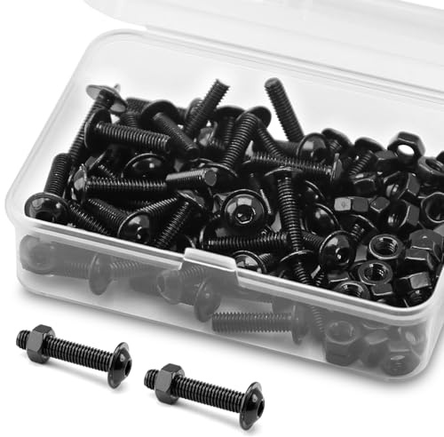 (50 Ensembles) M4 x 12mm Vis Boulons et écrous à Tête Creuse Kit 304 Acier Inoxydable Oxyde Noir, Vis à Tête Cylindrique, Boulons à Bride, Vis à Bride