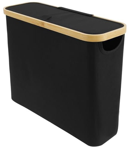 Toilet Paper Storage with Side Window Large Toilet Roll Basket with Lid Toilet Roll Holder Storage Stand Bathroom Toilet Roll Storage Box Narrow Organizer Bin for Restroom Bathroom Kitchen (Black)