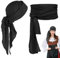 AUNGKWANG 2 Stück Durag with Long Tail, Piraten Bandana und Piraten Hüfttuch, Unisex Durag Men Silk Pirate Bandanas with Long Tail and Wide Straps for Men Women Daily Hip Hop Decoration (Schwarz)