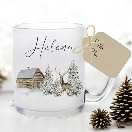 Manufaktur Liebevoll I Tasse Weihnachten Glastasse Glühweintasse mit Namen Weihnachtstasse personalisiert Tasse Nikolaus Weihnachtsgeschenke Kinder Glühwein Frauen Männer Kollegin Geschenk (Helena)