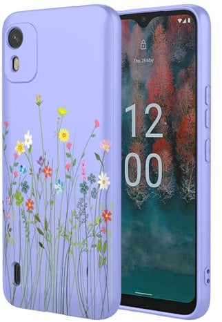 HTXWXJC Phone Case for Nokia c12 Case, nokia c12 plus Case Shockproof Flexible Bumper TPU Soft Case Flower Pattern Phone Cover for Nokia C12 Purple Flower