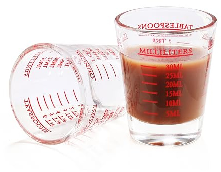 Shot Glass Measuring Cup, 2PCS Measuring Shot Glasses, Thick Base Liquid Measuring Cup for Espresso Shot Glass and Measuring Glasses, Four Different Units of Measure(1 OZ, 2 TBS, 6 TSP, 30 ML)