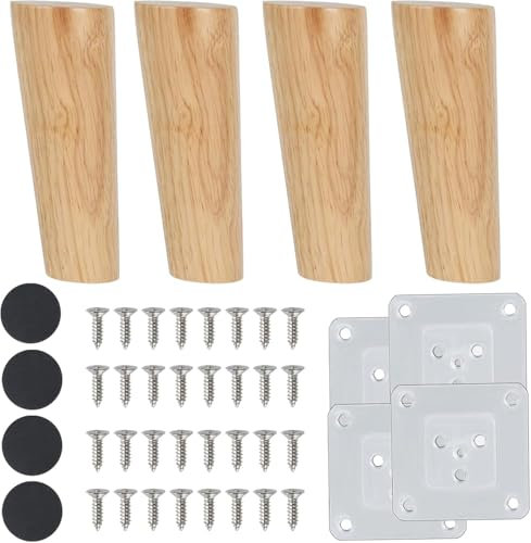 Qodiacl 4 Stück Möbelfüße Holz 15cm Schräg Holzfüße aus Massives Eichenholz Tischbeine Schrankfüße Möbelbeine Holzbeine Ersatz Beine für Möbel Schrank Beine Couch Tisch Sofa Bett