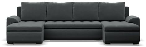 Mebligo - Ecksofa mit Schlaffunktion und 3 Bettkasten FORESTA 302x89x159 (BxHxT) Dunkelgrau - Couch U Form, Sofa im Sitz: Wellenfeder + Schaumstoff, Sofas & Couches, Eckcouch