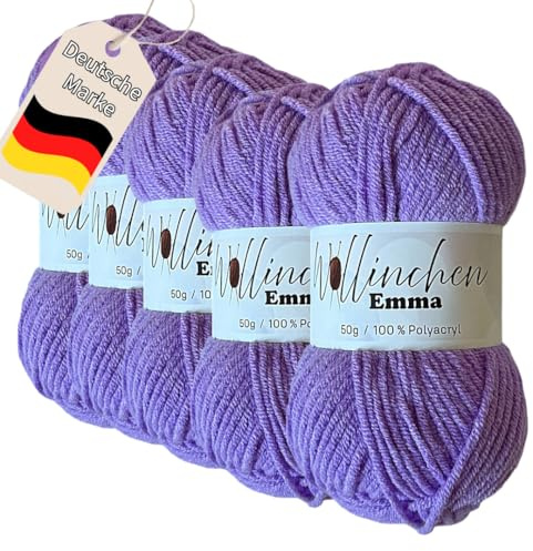 Wollinchen Wolle Emma - 5 x 50g - leuchtende Farben, Babywolle, Wolle zum Stricken, Häkeln, Knüpfen oder Basteln (Lila)