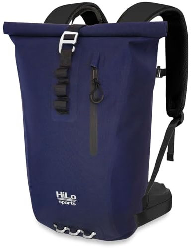 HiLo sports 25 Liter Rolltop Rucksack wasserdicht - Urban 25 Kurierrucksack - Rucksack für Damen und Herren - Für Büro, Arbeit, Freizeit & Fahrrad (Navy Blau)