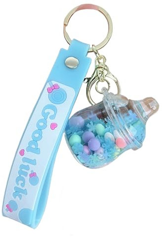 JTDZ Porte-clés créatif en forme de bouteille de lait liquide - Belle fleur de rêve bleue - Porte-clés pour sac à dos - Pendentif pour femme et fille, bleu, taille unique