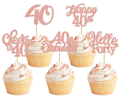 Blumomon 30Pcs Rose Gold 40th Happy Birthday Cupcake Toppers Happy 40 Cupcake Topper Cheers to 40 Fabulous Cake Decoration for 40th Birthday Party Decoration 40th Anniversary Cake Decoration