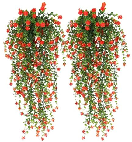2 Piezas Flores Artificiales Colgantes, 76cm Flores Artificiales Decoracion Exteriores, Planta Colgante Artificial, Hojas Artificiale Decoracion Colgante, Para Interiores Y Exteriores, 76,2x25x15cm
