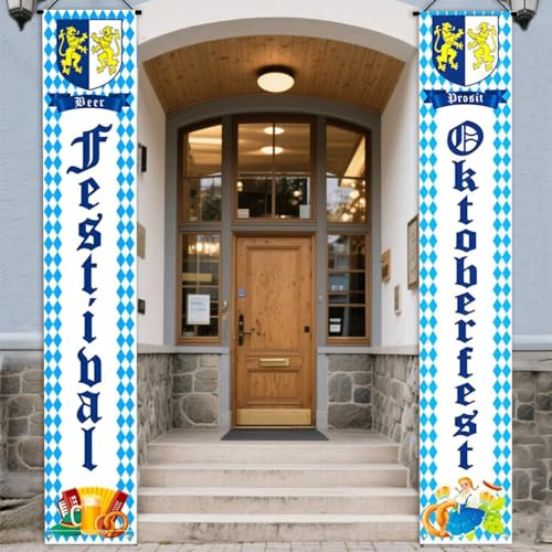 Oktoberfest Deko Banner Set von GTJEOI: 2 Stück, 180 x 30 cm, Bayerisches Design, Polyester, Seilmontage, für Innen & Außen, Oktoberfest, Party, Bierzelten