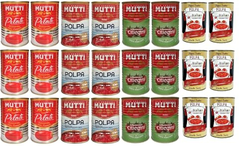 Italian Gourmet Pelati Polpa Pomodorini Tomaten Mix Vorrat Dose 24 x 400g | 100% italienische Ernte im eigenen Saft, per salsa, sugo, pizza e pasta, Gesamtnettogewicht 9,6 kg + Kostenlos Polpa 400g