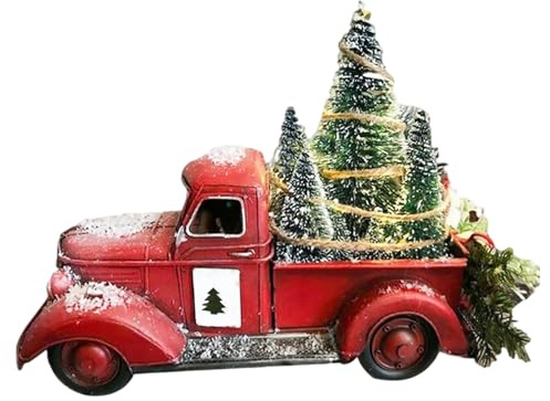 Camion Rosso Decorazione di Natale con Albero di Natale Illuminare Vintage Camion Rosso Decor Decorazioni LED per Centrotavola