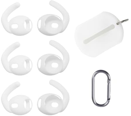 Umvowuxa 3 Paare Silikon Ohrbügel für AirPods Pro 3 + Aufbewahrungstasche mit Karabiner, Anti-Rutsch Ohrhaken Zubehör, kompatibel mit AirPods Pro 3(Weiß)