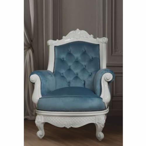 Casa Padrino Luxus Barock Samt Sessel Blau/Weiß - Barock Wohnzimmer Möbel