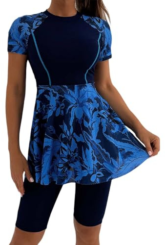 Burkini Damen Kurzarm Muslimische Badeanzug Modest Swimwear Women, Schwimmkleid + Badehose Lang, Islamisch Bademode UV Schwimmshirt Sonnenschutz Schnelltrocknend Rashguard Surfen Beachwear
